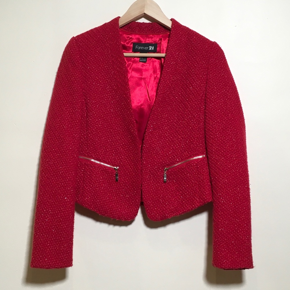 Forever 21 Red sparkly textured blazer.